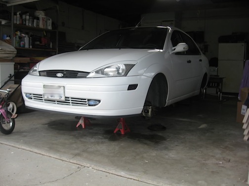Ford Focus on jack stands